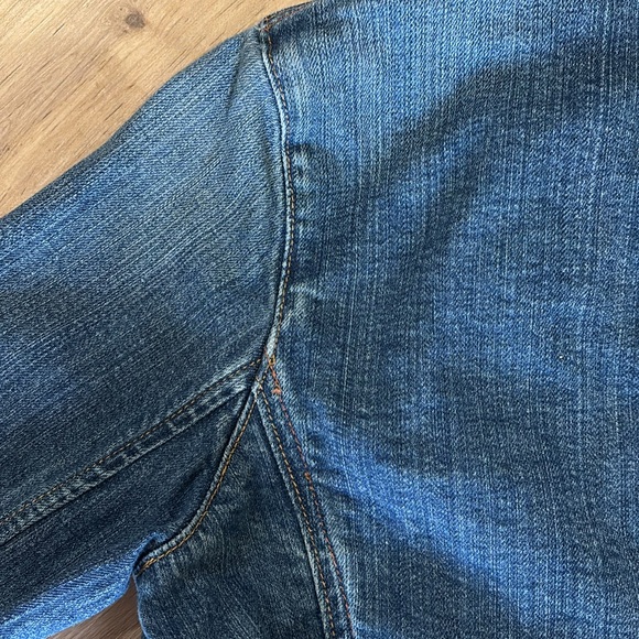 Y2K 2005 Gap Stretch Denim Jacket dual front pocket floral back collar Sz 6 - Picture 8 of 11